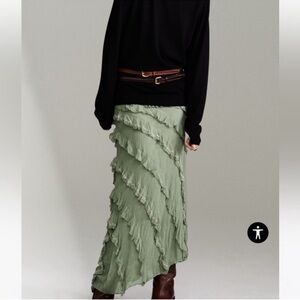 Zara Embroidered Wrinkled Midi Skirt Limited Edition NWT